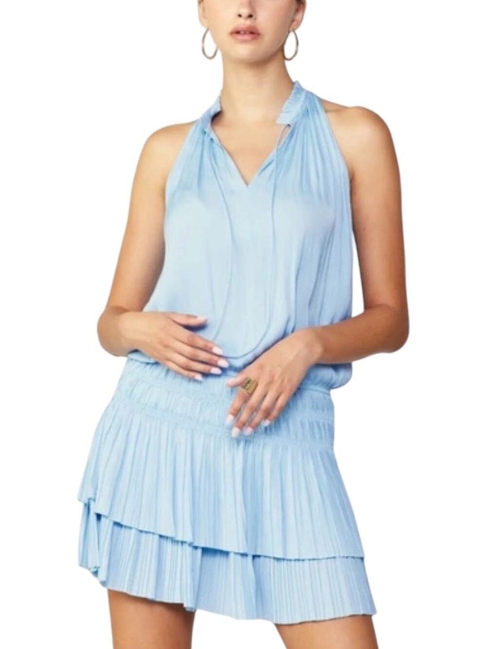 Current Air Cara Light Blue Pleated Sleeveless Tier Mini Dress MEDIUM